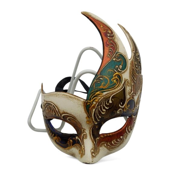 Venetian CARNIVAL MASK Hand Painted Exquisite Details and Elegant Horns - Picture 2 of 7